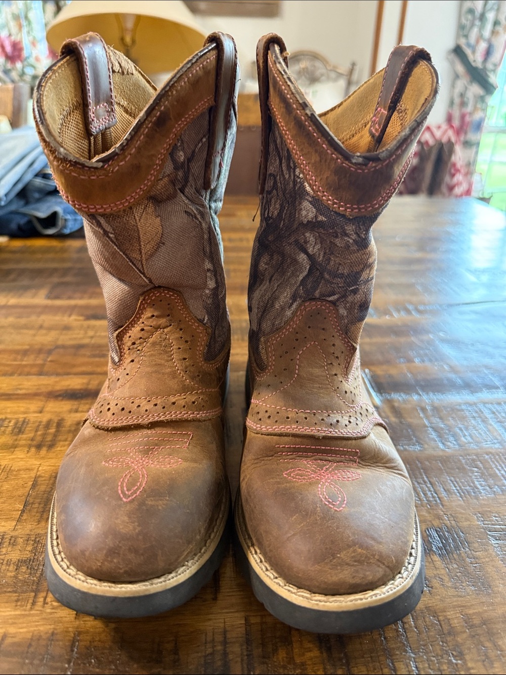 Kids Brown Western Cowboy Boots - Durable Leather and Camouflage Shaft